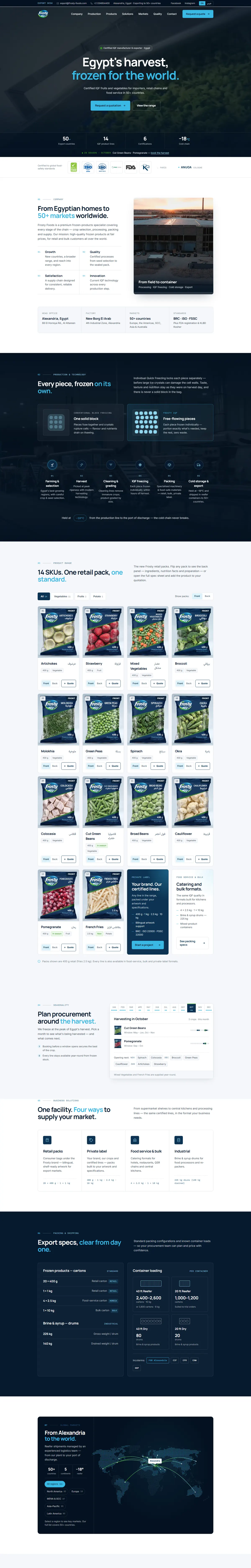Frosty Foods website redesign, desktop