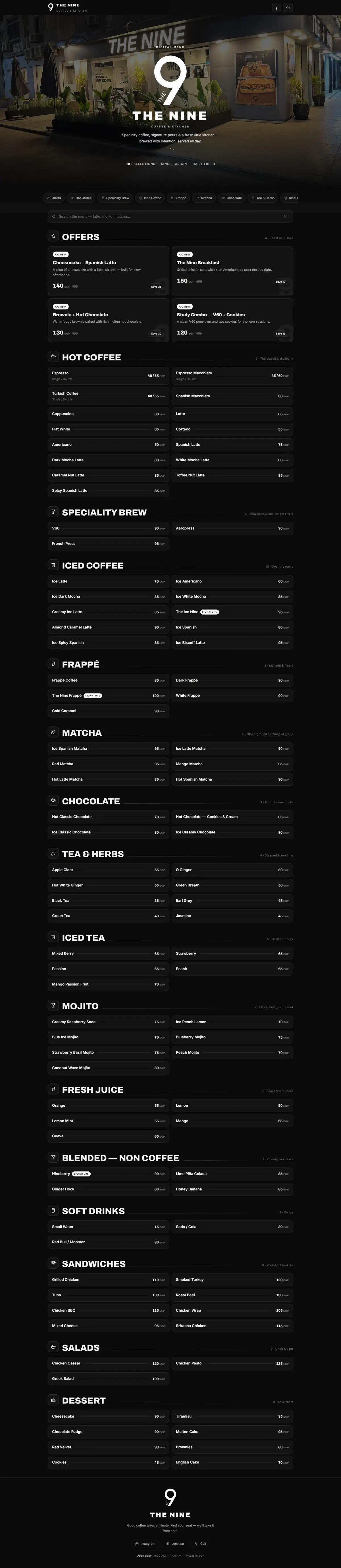 Digital menu design, desktop